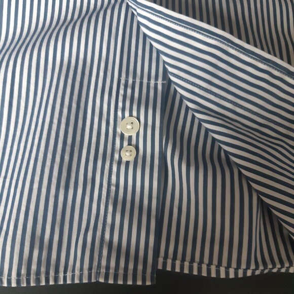 Faconnable Classique SZ L Navy & White Bengal Striped Men's Button Up Shirt - Picture 9 of 15